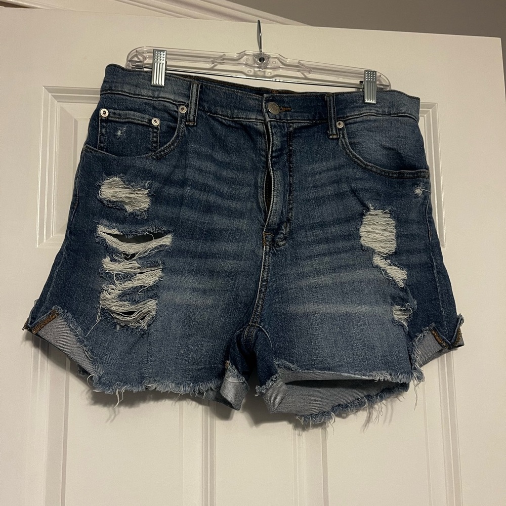 Aeropostale Dark Blue Distressed Jean Mom Shorts, size 12